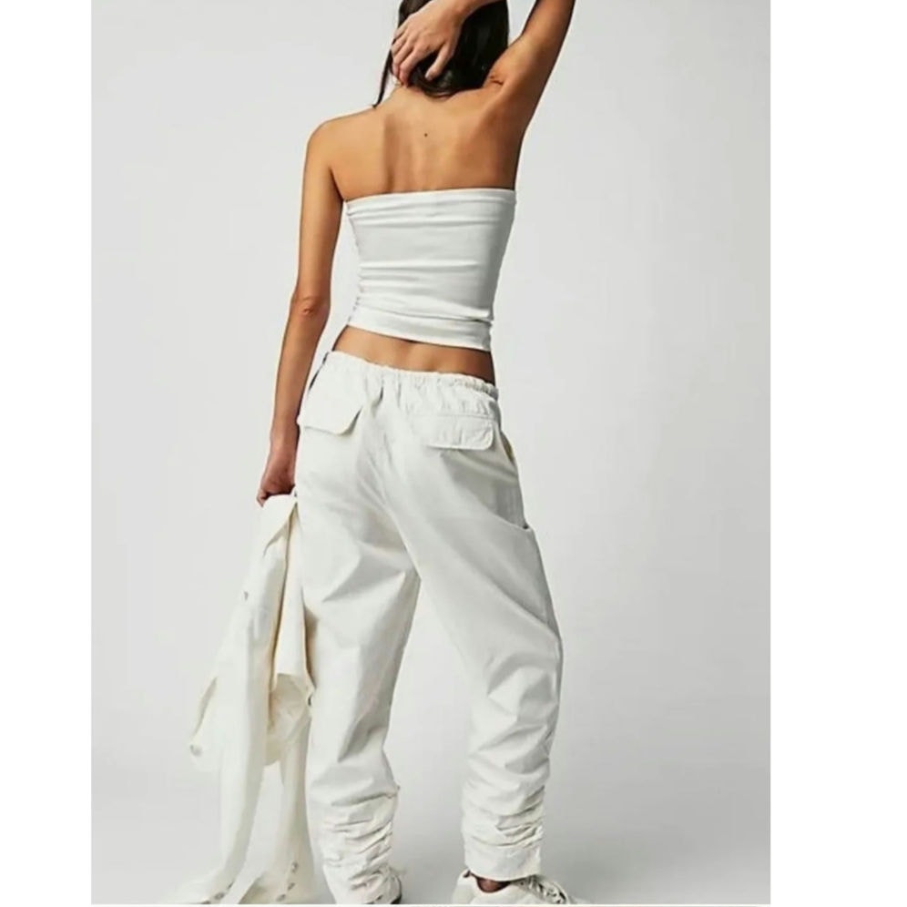 FREE PEOPLE Light Parachute Pants LARGE Ivory ELASTIC DRAWSTRING Free People