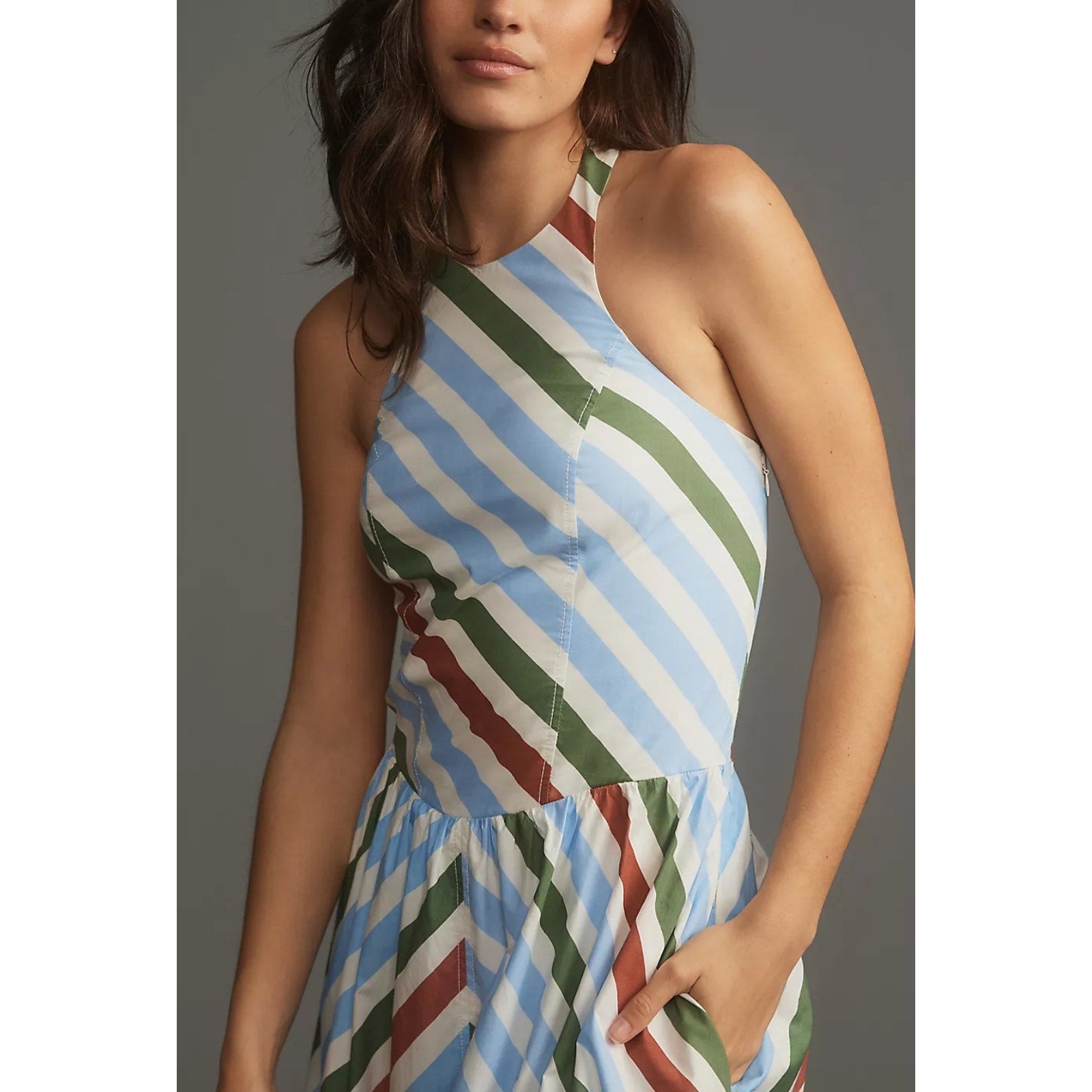 Anthropologie Maeve Halter Midi Sundress $168 XS Neutral Striped Motif