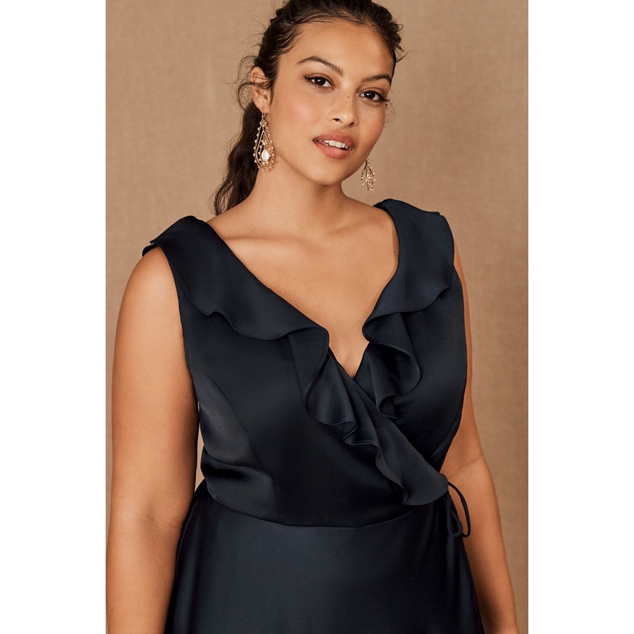 New Anthropologie BHLDN Tansy Satin Maxi Dress Sachin and Babi $220 SIZE 12 Navy