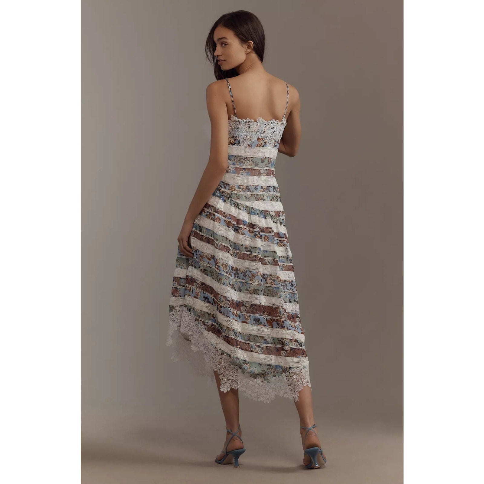 New Anthropologie Maeve Square-Neck Mixed Lace Midi Dress Size 14 $268 Floral