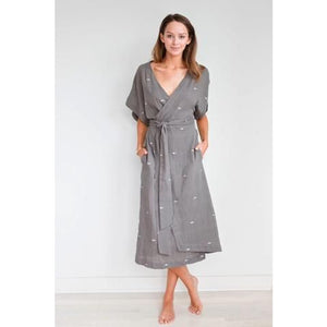 Anthropologie MIRTH Krabi Jamdani Wrap Midi Dress S/M 2-6 Gray