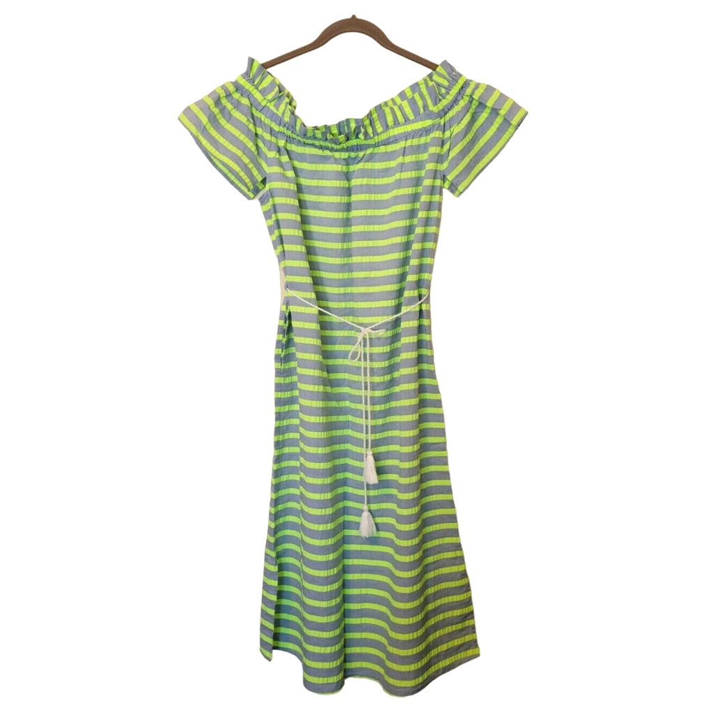 New Corey Lynn Calter Biata Off-The-Shoulder Midi Dress $178 SMALL Blue Lime