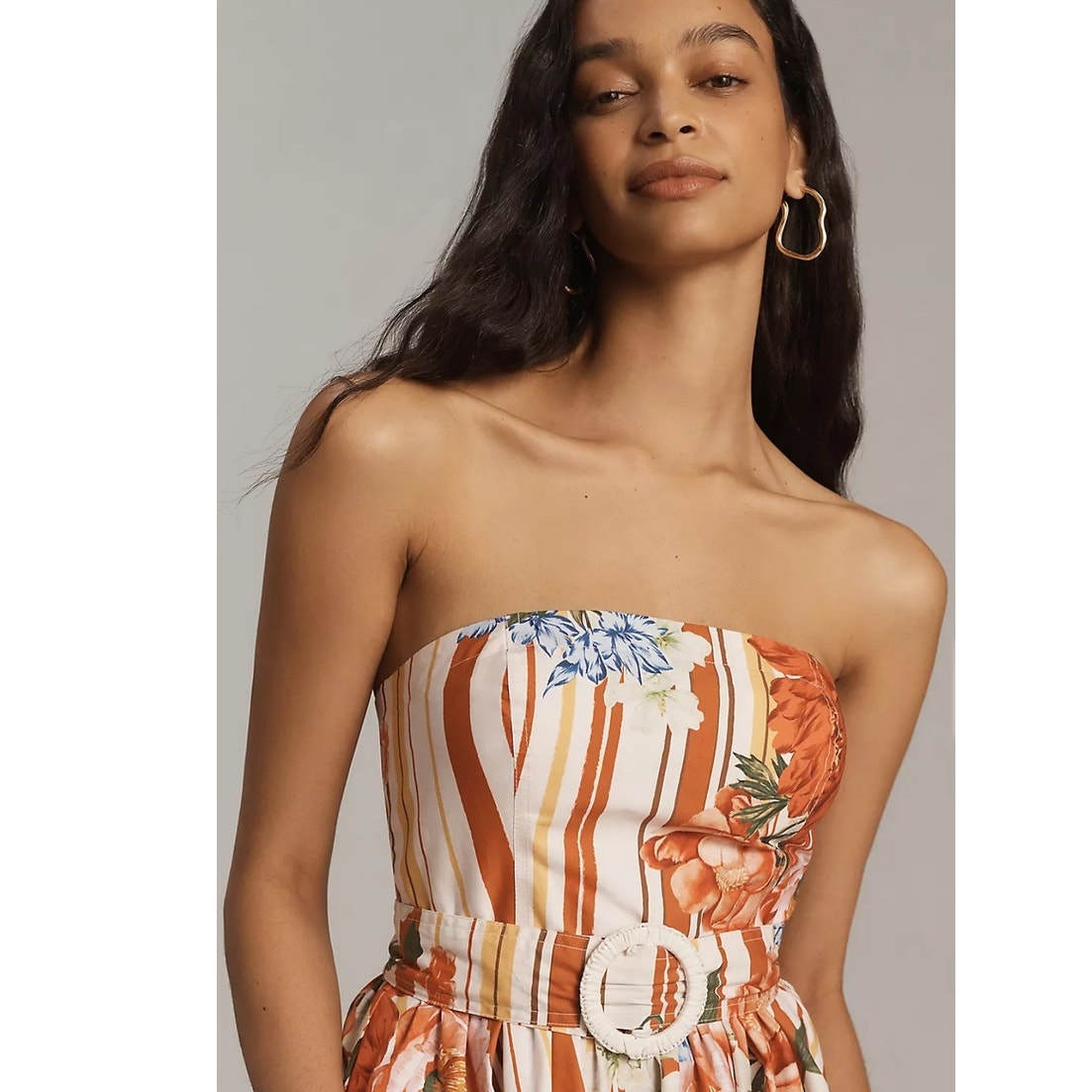 Anthropologie Maeve Strapless Belted A-Line Midi Dress $198 X-LARGE Floral