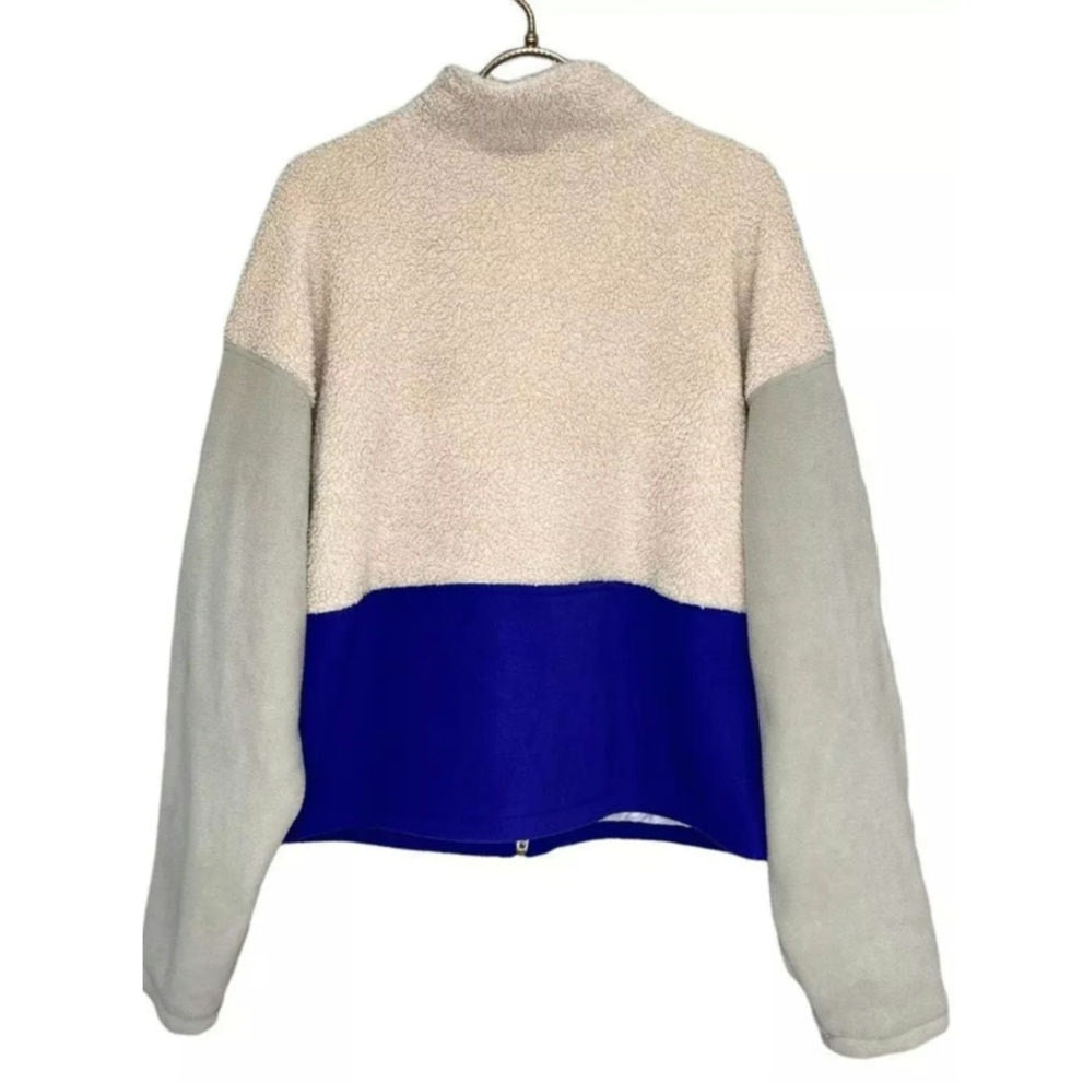 New Anthropologie DONNI Colorblocked Sherpa Jacket $324 XL Cream