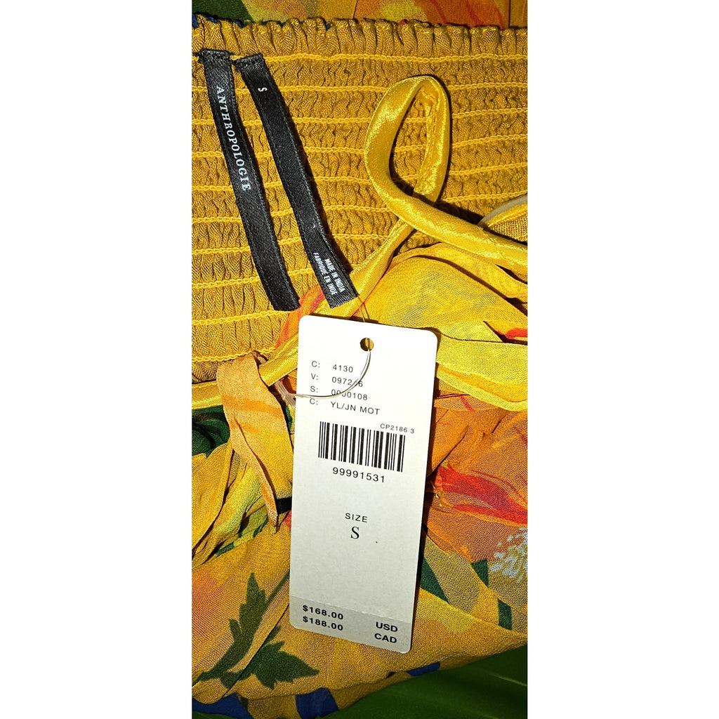 By Anthropologie Halter Slip Midi Dress SMALL Yellow Floral Motif Anthropologie