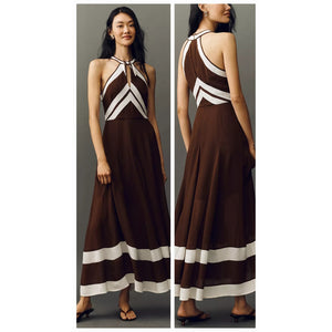 By Anthropologie Halter Maxi Dress SIZE 14 Brown