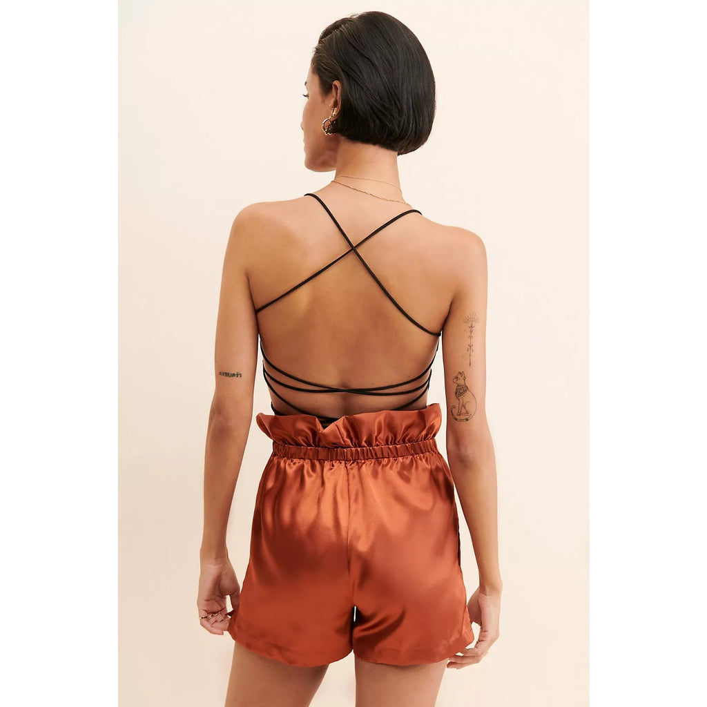 New ANTHROPOLOGIE Allina Liu Webb Satin Shorts $120 LARGE Copper