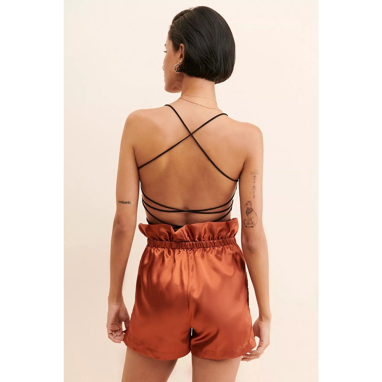 New ANTHROPOLOGIE Allina Liu Webb Satin Shorts $120 LARGE Copper
