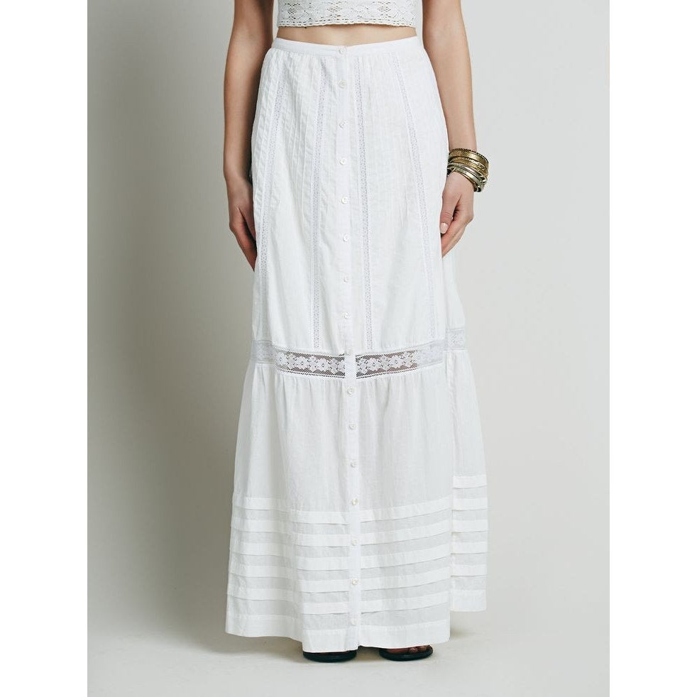 New Free People Candela Alice Buttondown Maxi SKIRT $248 SMALL Ivory *RARE*