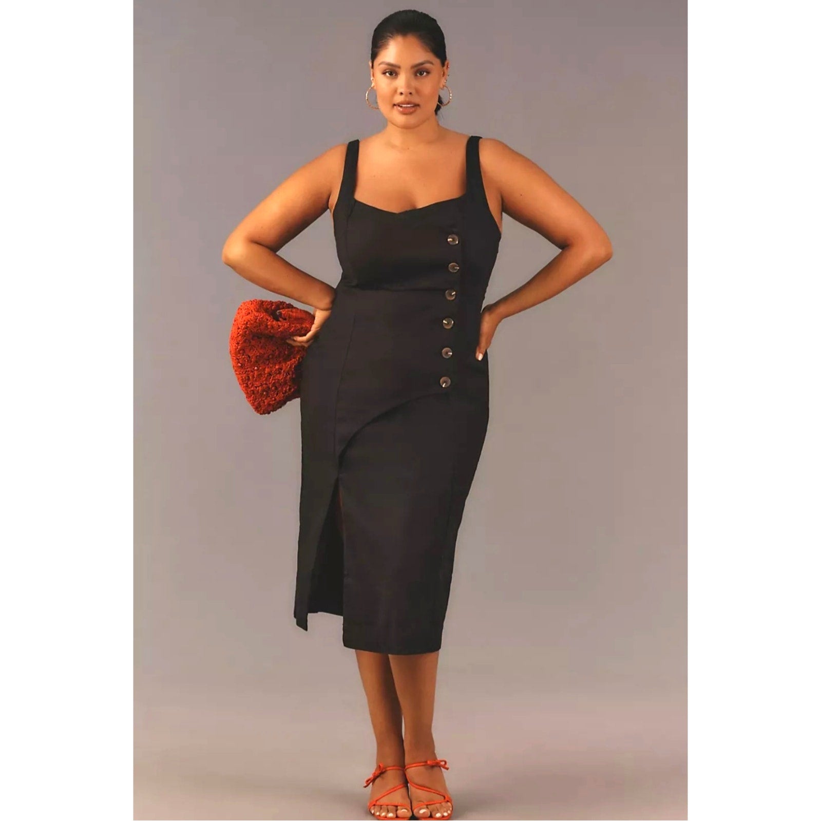 Anthropologie Sleeveless Square-Neck Linen Button Wrap Midi Dress $178 3X
