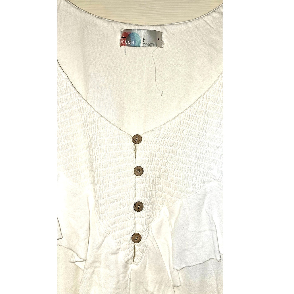 New Free People BEACH Aurora Mini Dress $88 free-est LARGE White Smocked
