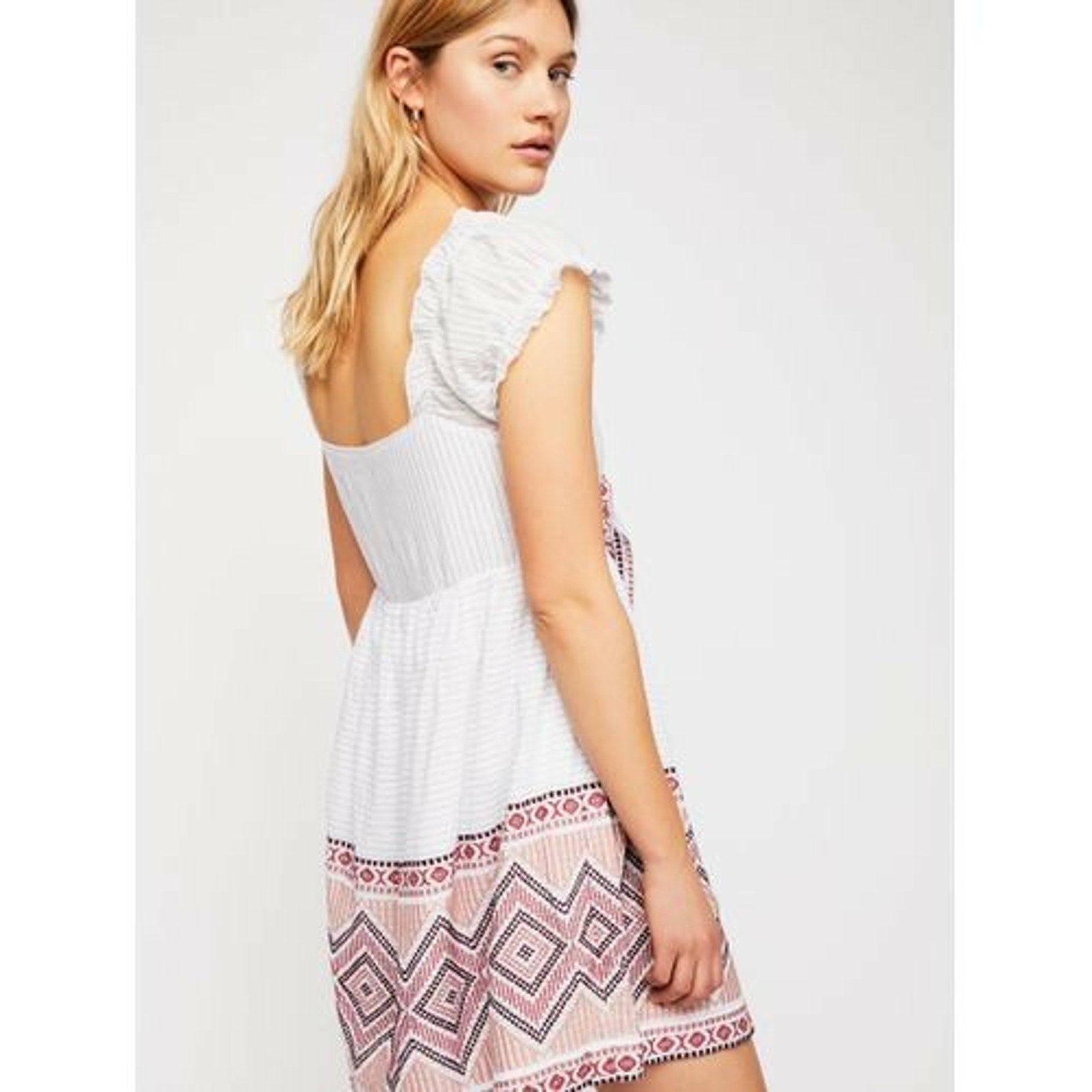 New Free People Goa Mini Dress $128 Size Small White Geo Boho