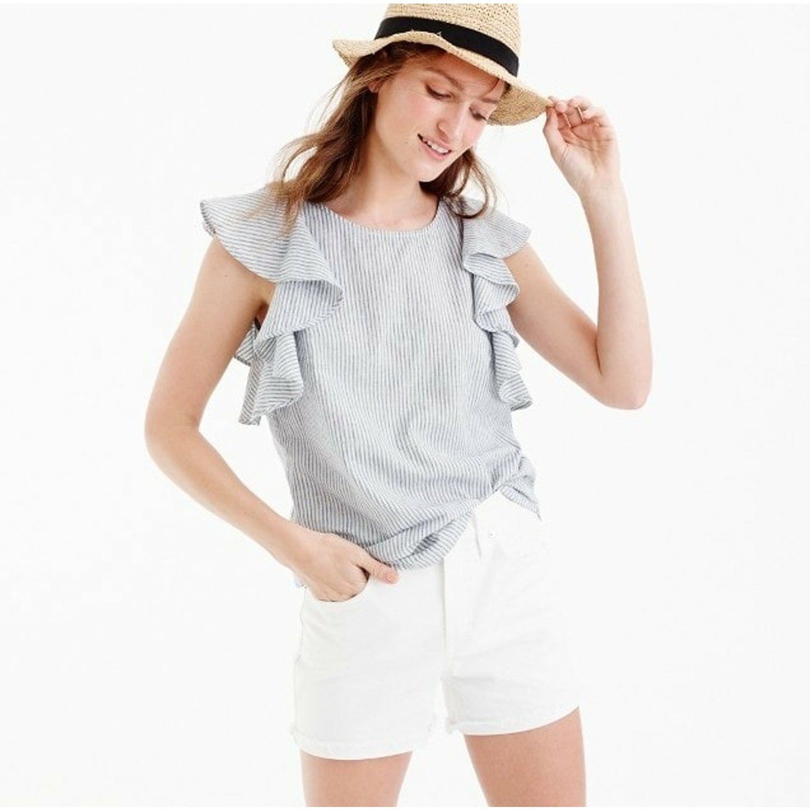 NEW J.CREW Ruffle top in stripe Size 0