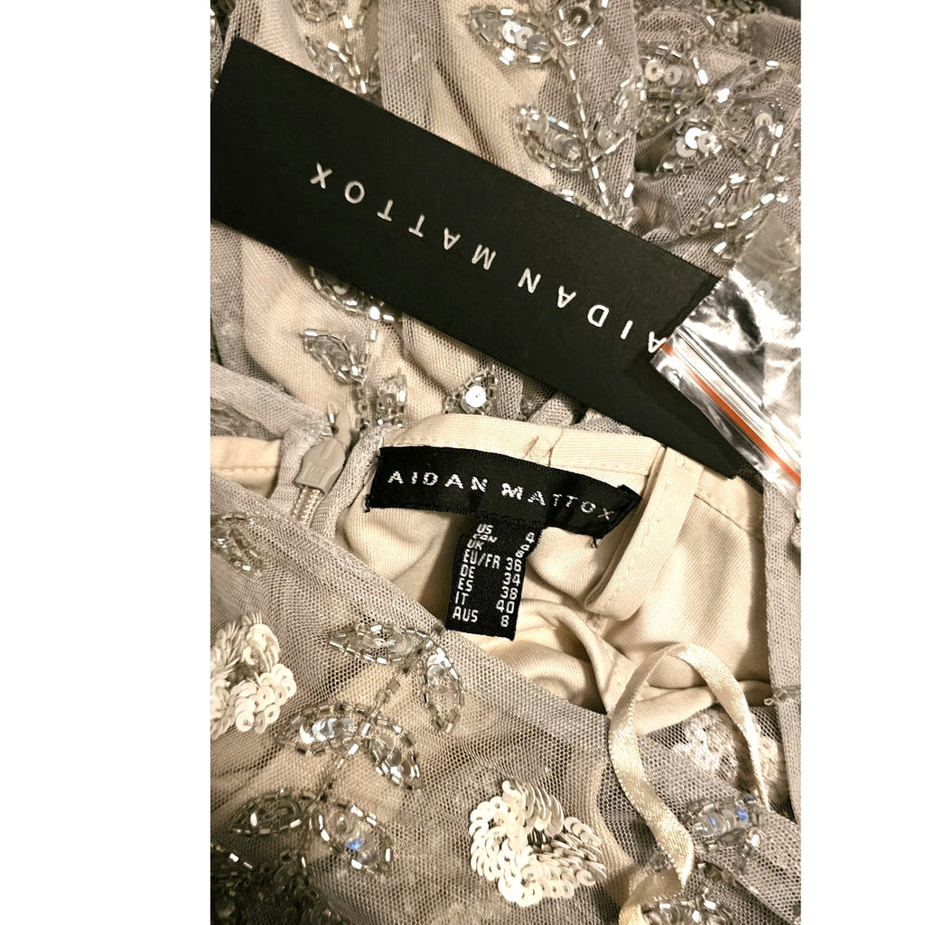 Anthropologie BHLDN Aidan Mattox Sun Valley Dress $420 SIZE 4 Silver Floral