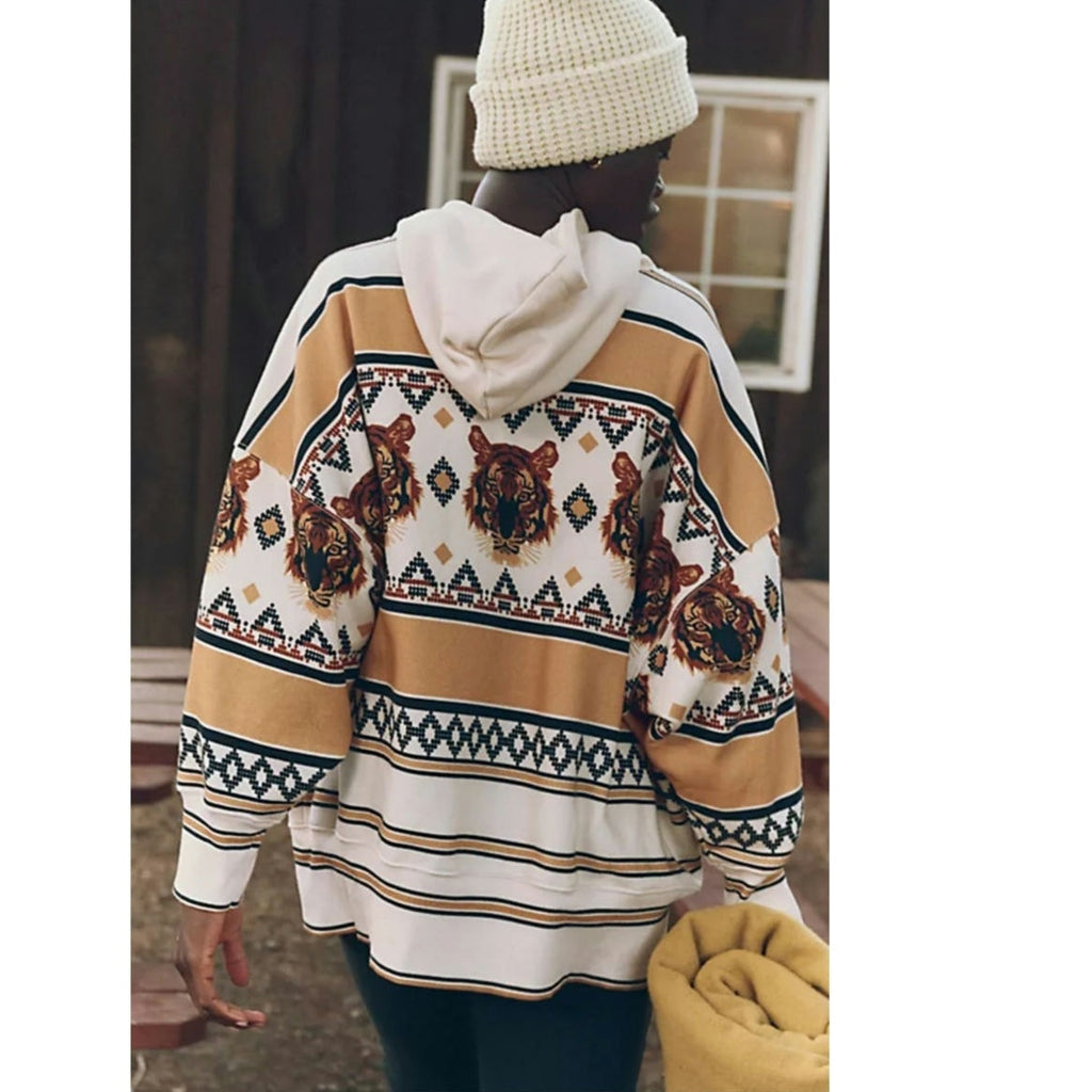 Free People Movement Sprint To The Finish Printed Hoodie Tiger Print $128 XL
