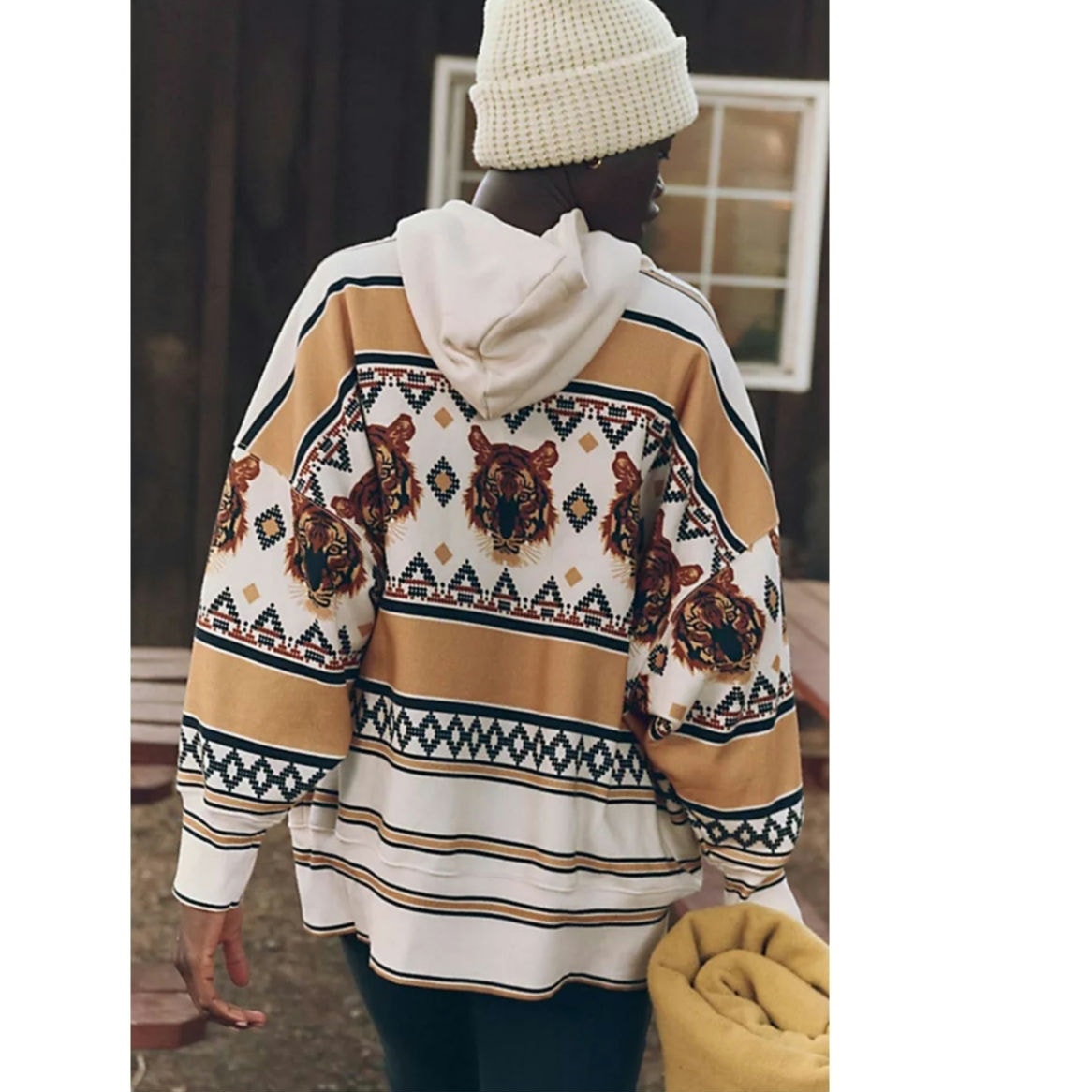 Free People Movement Sprint To The Finish Printed Hoodie Tiger Print $128 XL