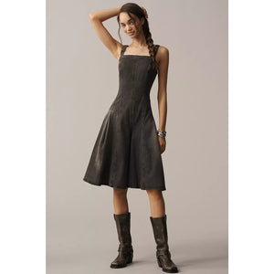 ANTHROPOLOGIE Pilcro Denim Midi Jumpsuit LARGE Dark Gray