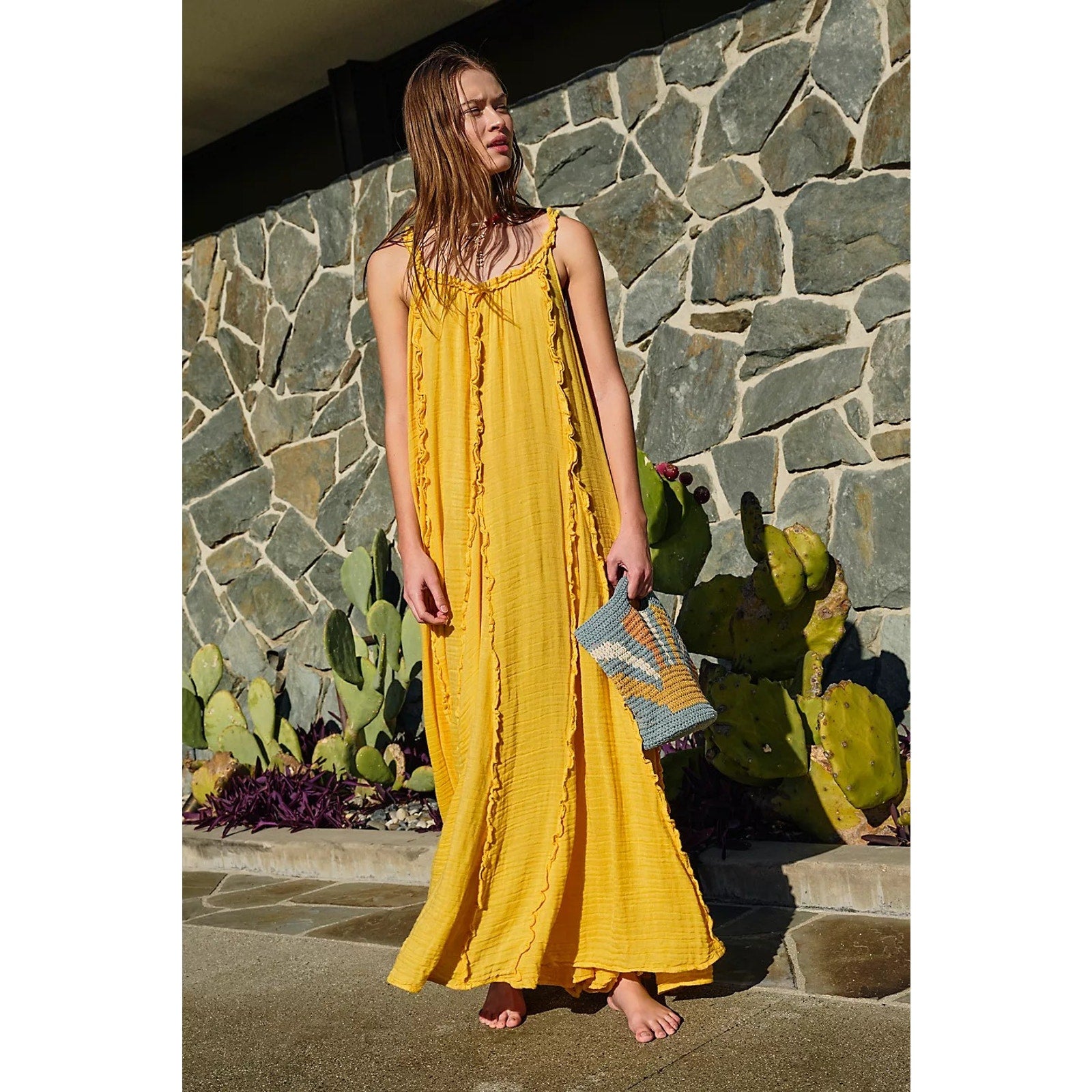 New Free People ENDLESS SUMMER Mckinley Maxi Dress $108 X-SMALL Yellow Boho