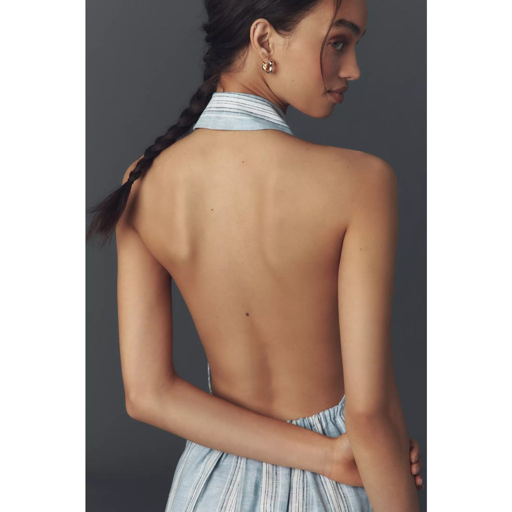 Anthropologie Reformation Tace Linen Midi Shirt Dress $248 SZ 10 Blue Stripe Anthropologie