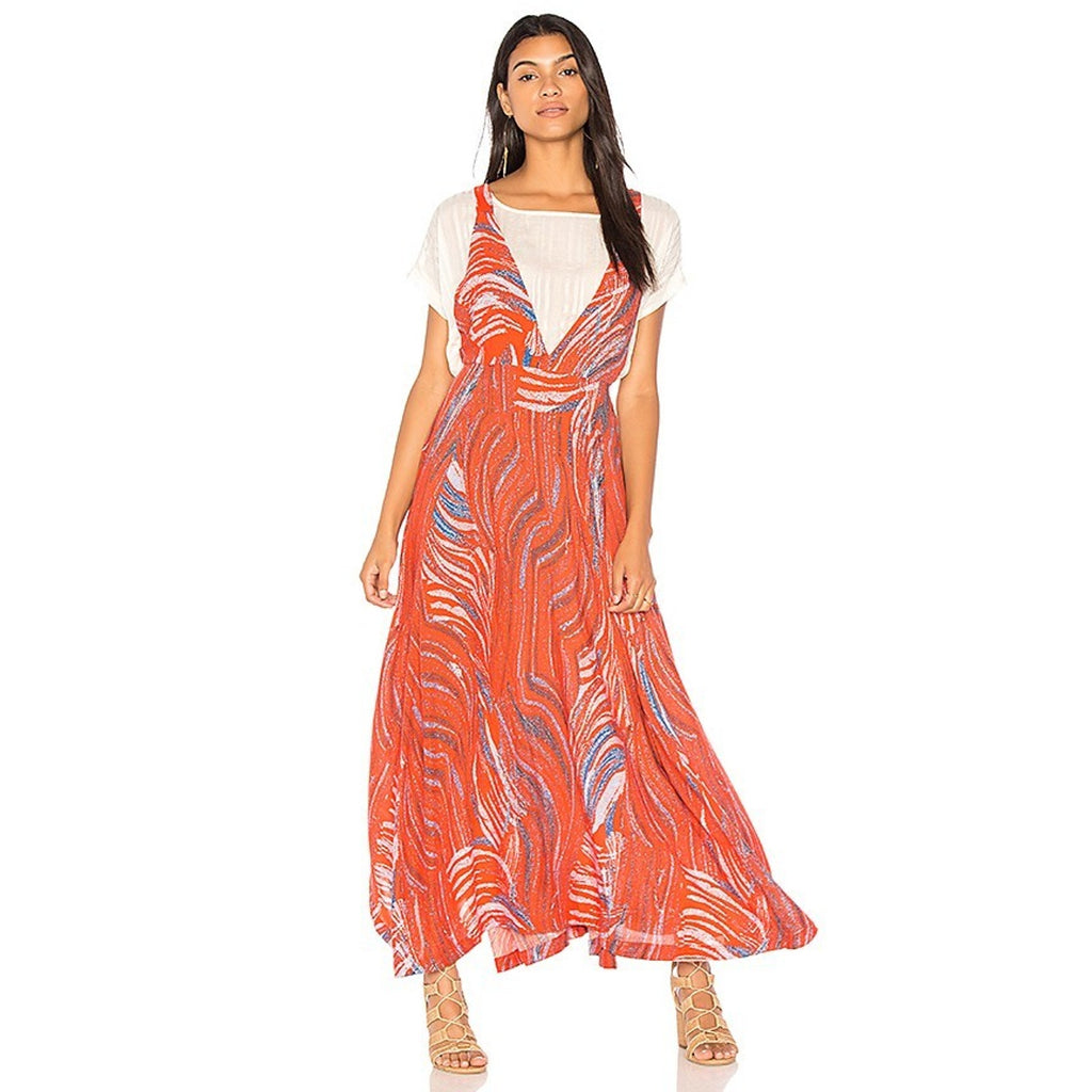 NEW Free People A Thousand Kisses Crew Neck Maxi Dress $198 Size Small Abstract