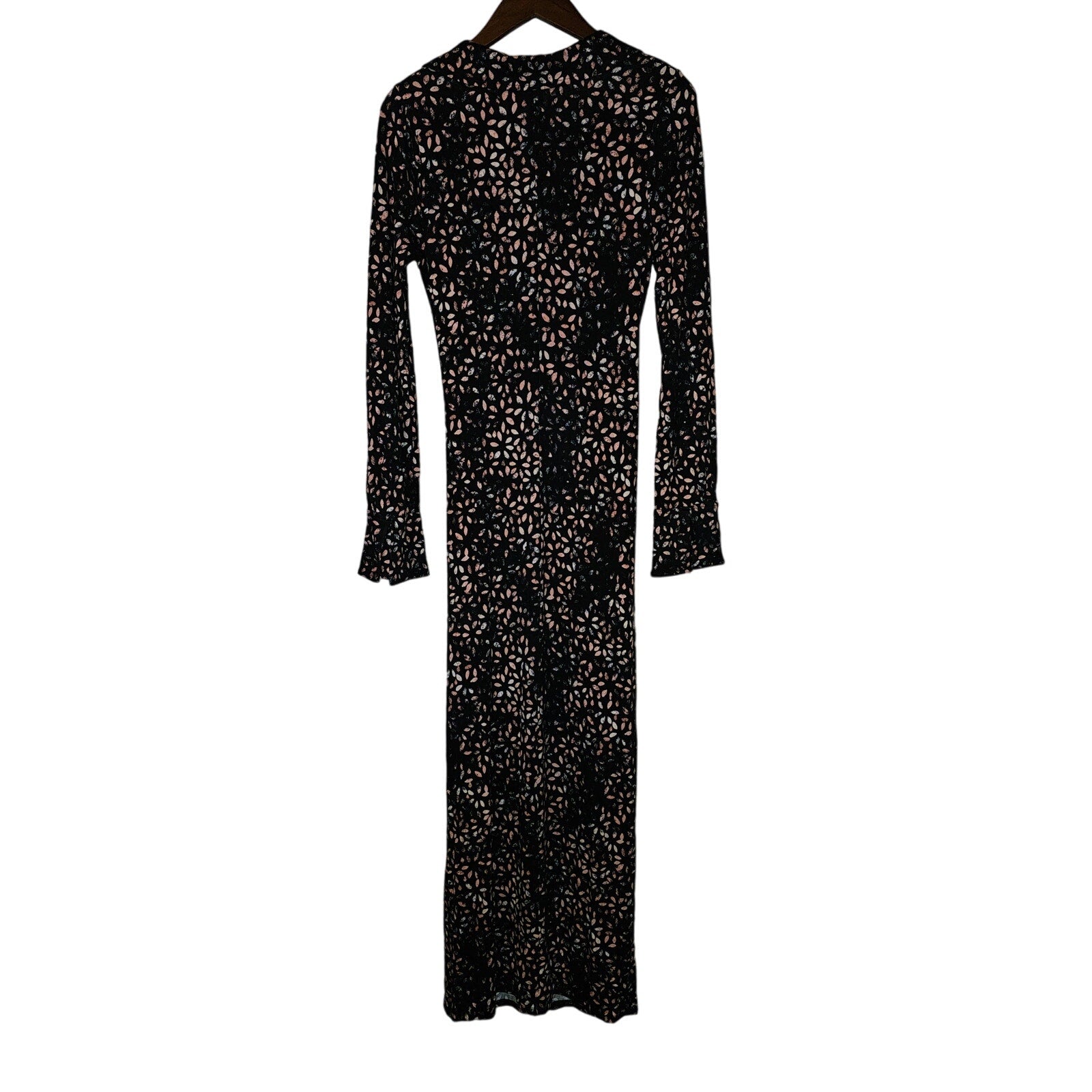 New Free People Shayla Wrap Midi Dress $128 MEDIUM Black Combo