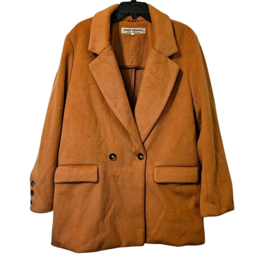 New Free People Mari Solid Peacoat Button Blazer $188 LARGE Terracotta Oversized
