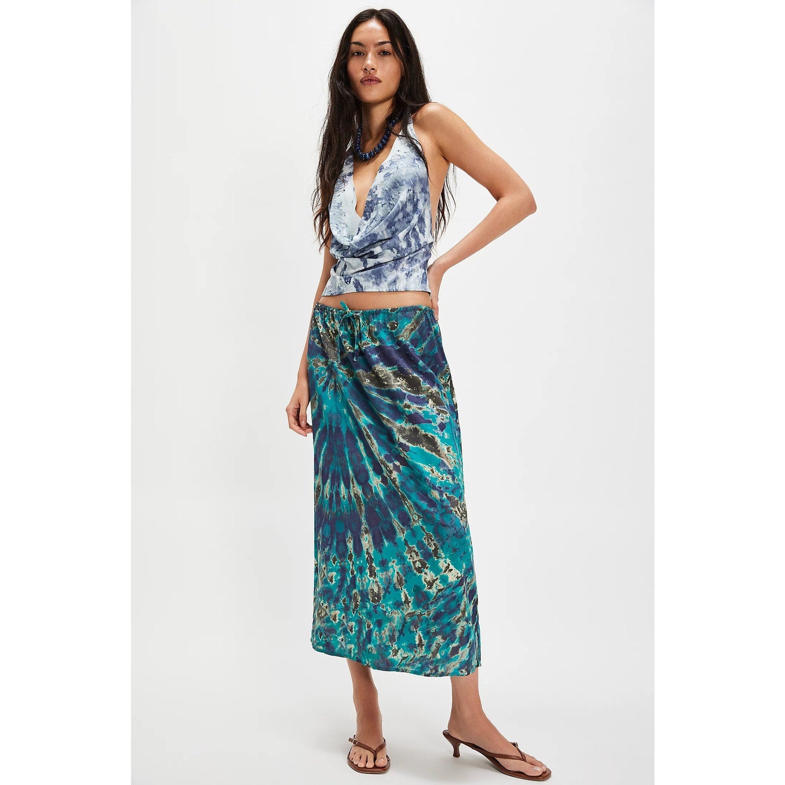 Free People Tropical Oasis Maxi Skirt Set Medium Blue Ocean Combo Free People