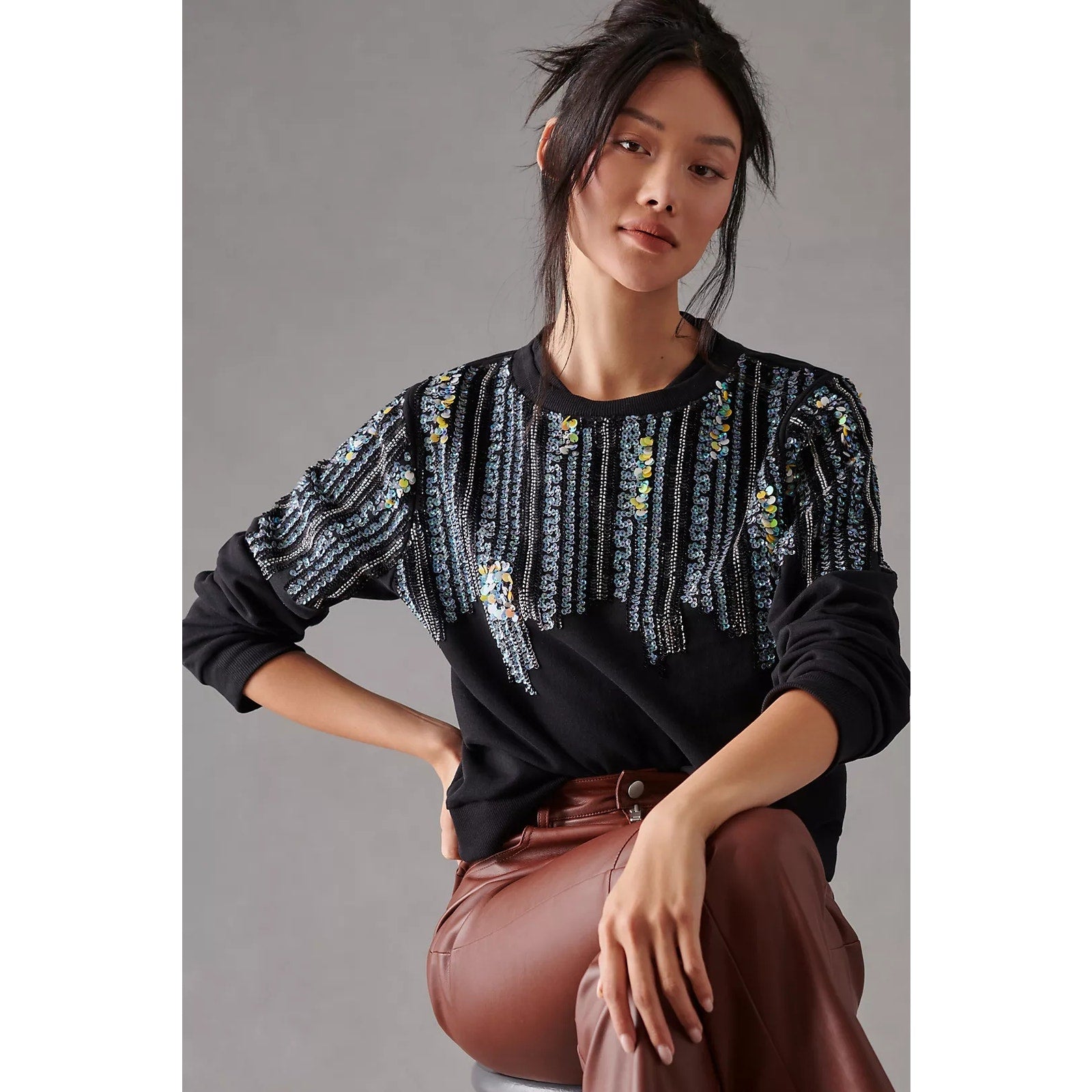 Anthropologie Let Me Be Disco Sequin Sweatshirt
