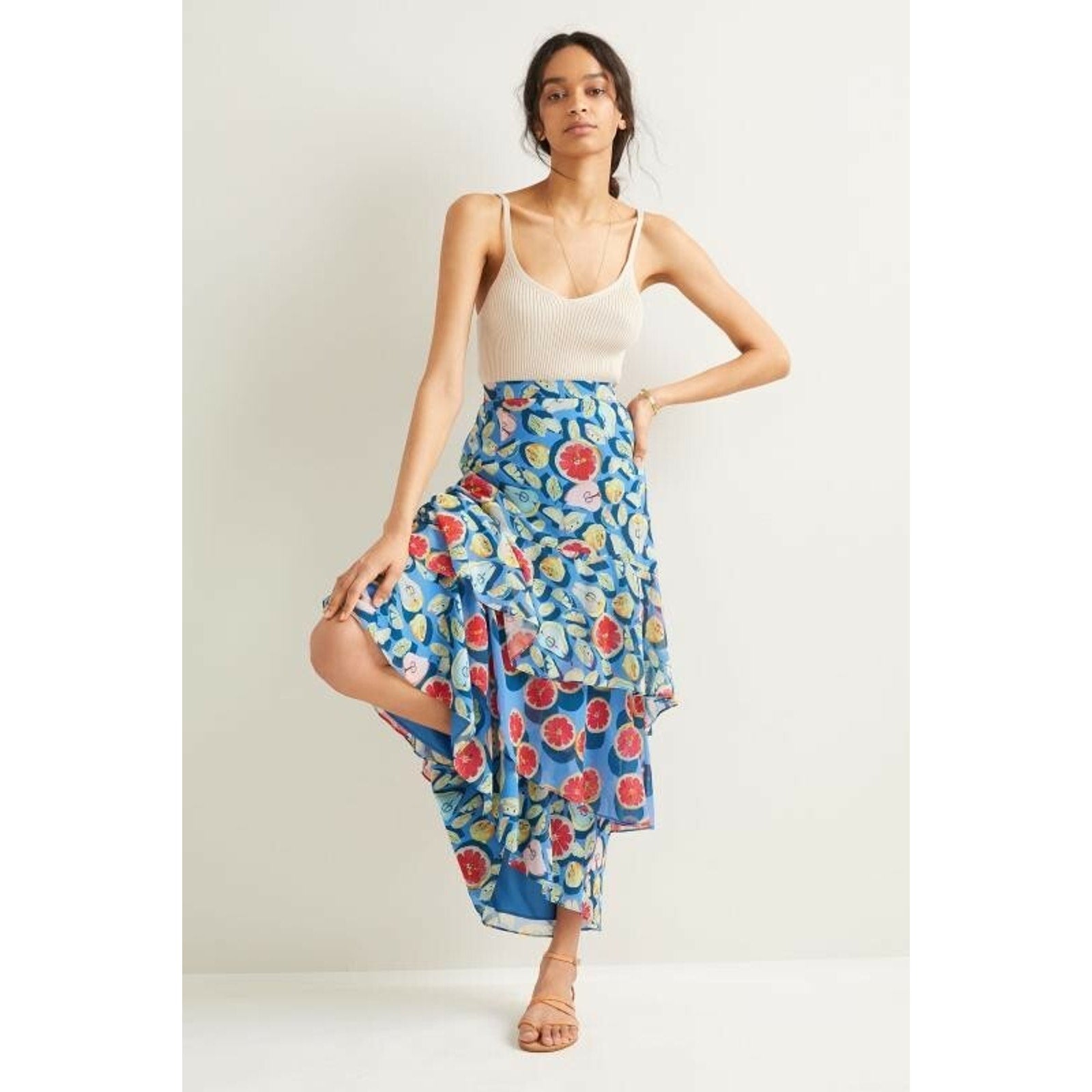 NEW Anthropologie Medley Tiered Maxi Skirt by Hutch $198 Size Small Fruit Blue