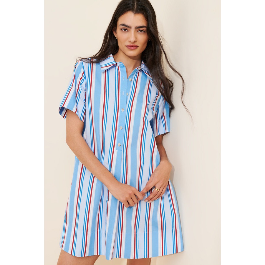 By Anthropologie Pollie Short-Sleeve Swing Tunic Mini Dress XS Blue Re – Timeless Treasurz