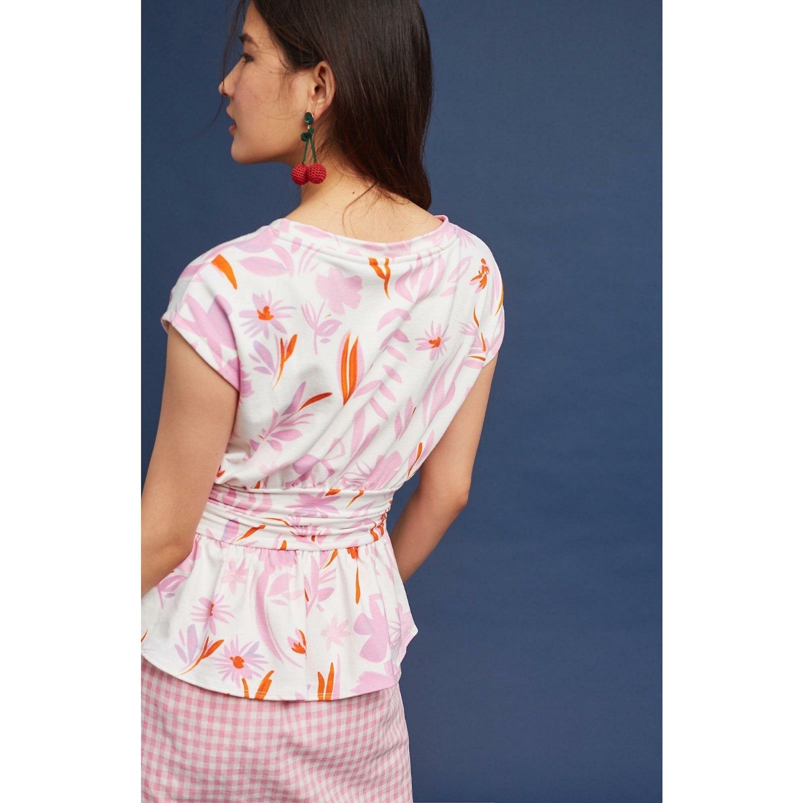 NEW Anthropologie by 9-H15 $68 Floral Belted Tee Top Size Small