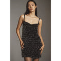 Anthropologie Sweetheart Fringe Shift Mini Dress $368 M Black BEADED Velvet