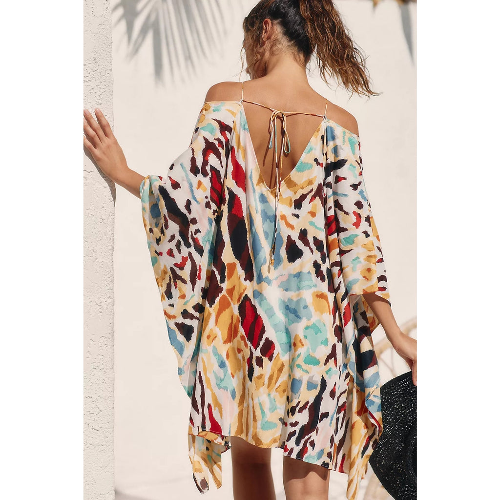 Anthropologie Printed Coverup L/XL Multicolor BEADED LACE-UP Anthropologie