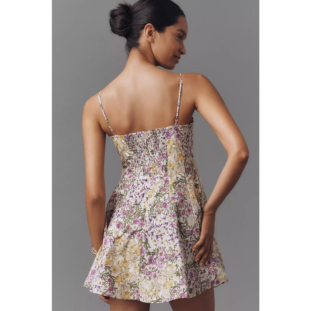 Anthropologie Maeve Lace-Trim Sweetheart Mini Dress XL Yellow Motif Anthropologie