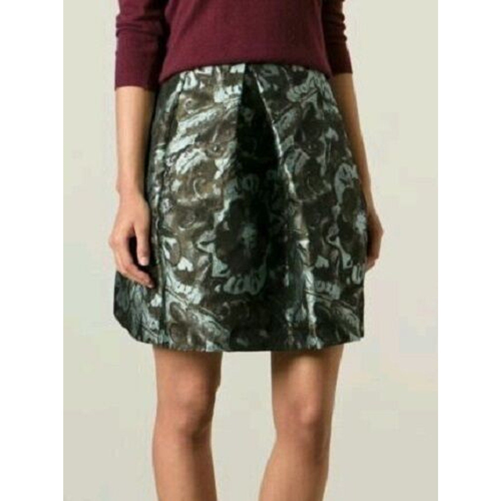 Pleated Weave Elastic Pinko Ortrugo Jacquard Abstract Mini Skirt