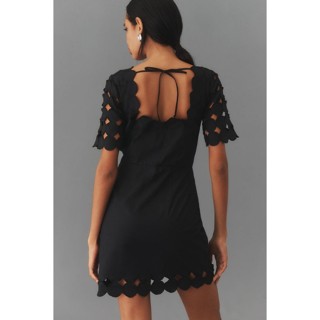 New By Anthropologie Cutwork Mini Shift Dress $178 SIZE 14 Black