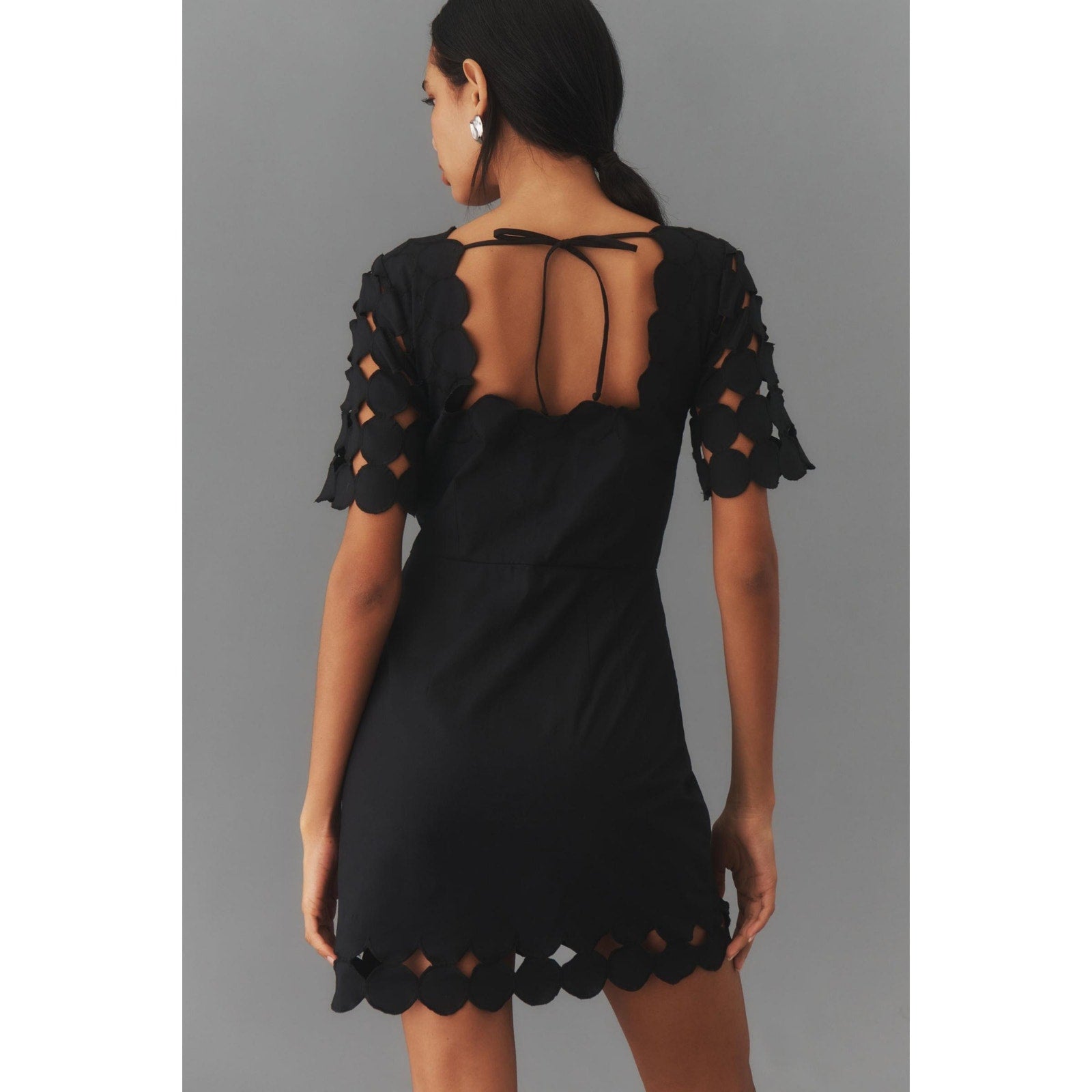 New By Anthropologie Cutwork Mini Shift Dress $178 SIZE 14 Black