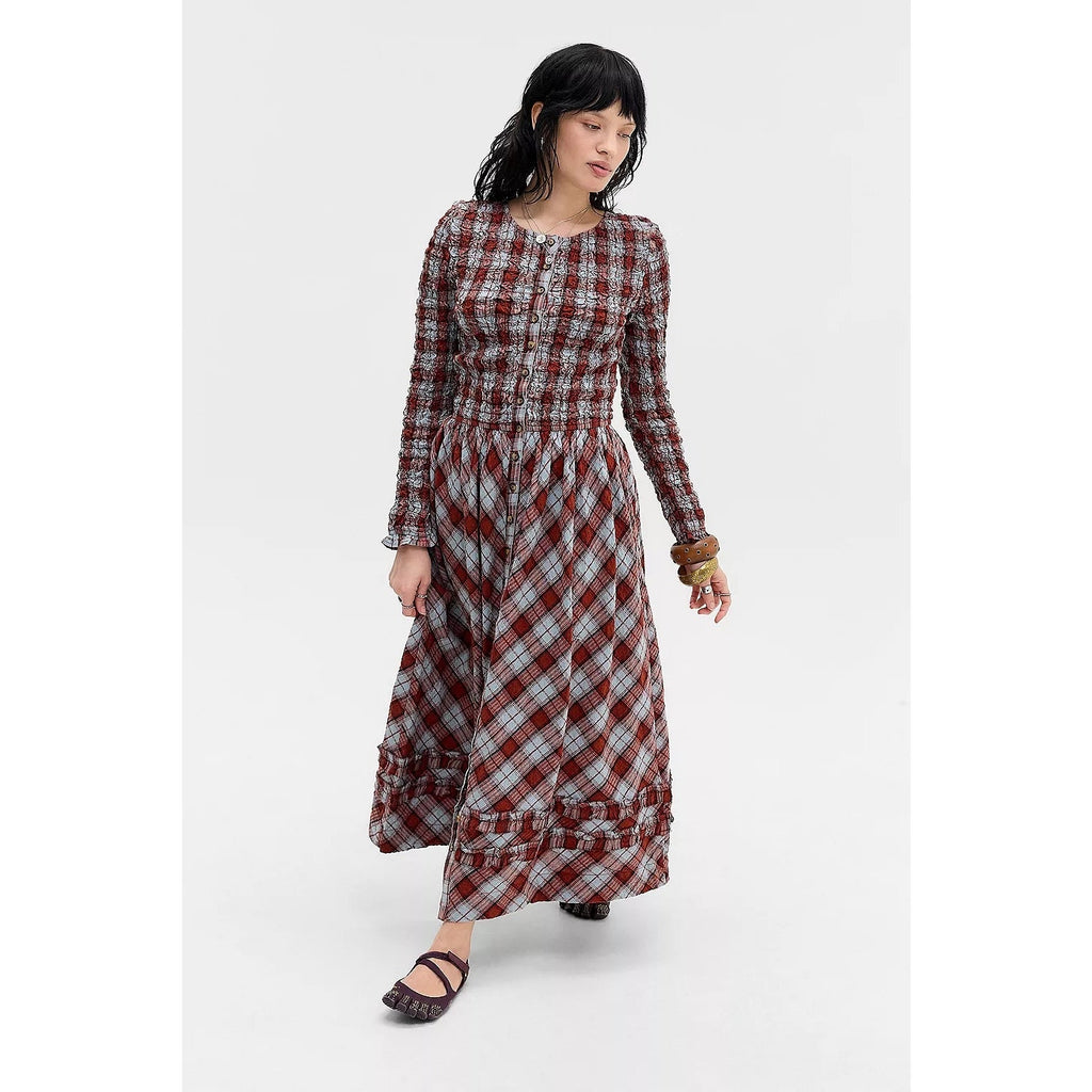 Anthropologie Damson Madder Posey Smocked LS Organic Cotton Midi Dress SZ 4 Anthropologie