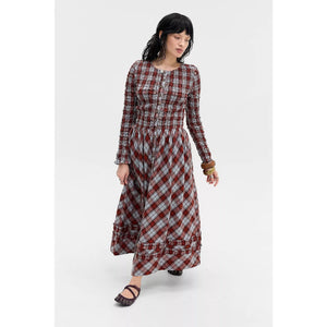 Anthropologie Damson Madder Posey Smocked LS Organic Cotton Midi Dress SZ 4