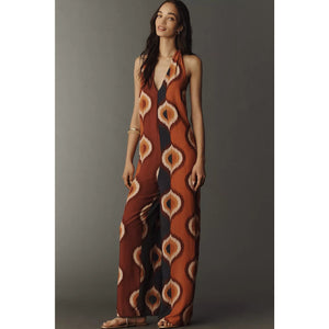Anthropologie Cacay Halter-Neck Jumpsuit BROWN Small RESORTWEAR