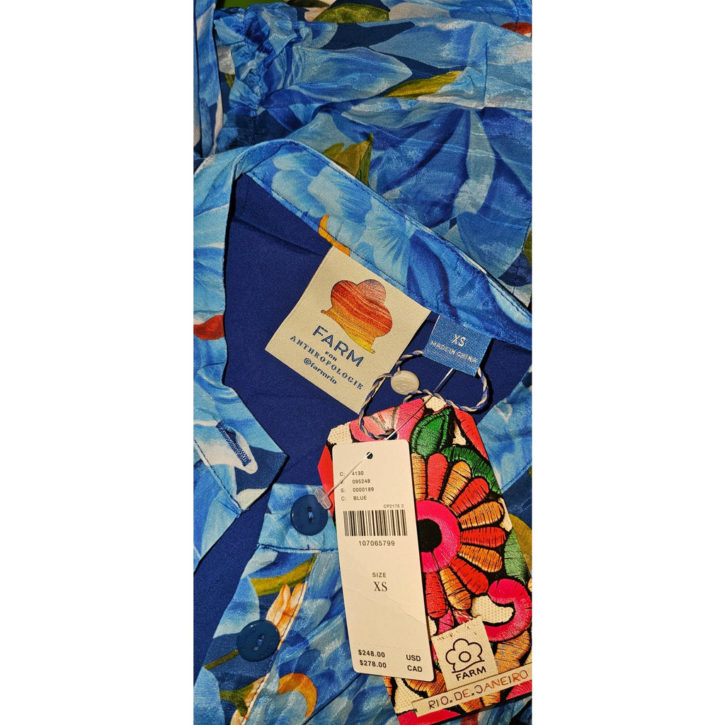 Farm Rio x Anthropologie Long-Sleeve Mini Swing Dress X-SMALL Blue FARM Rio