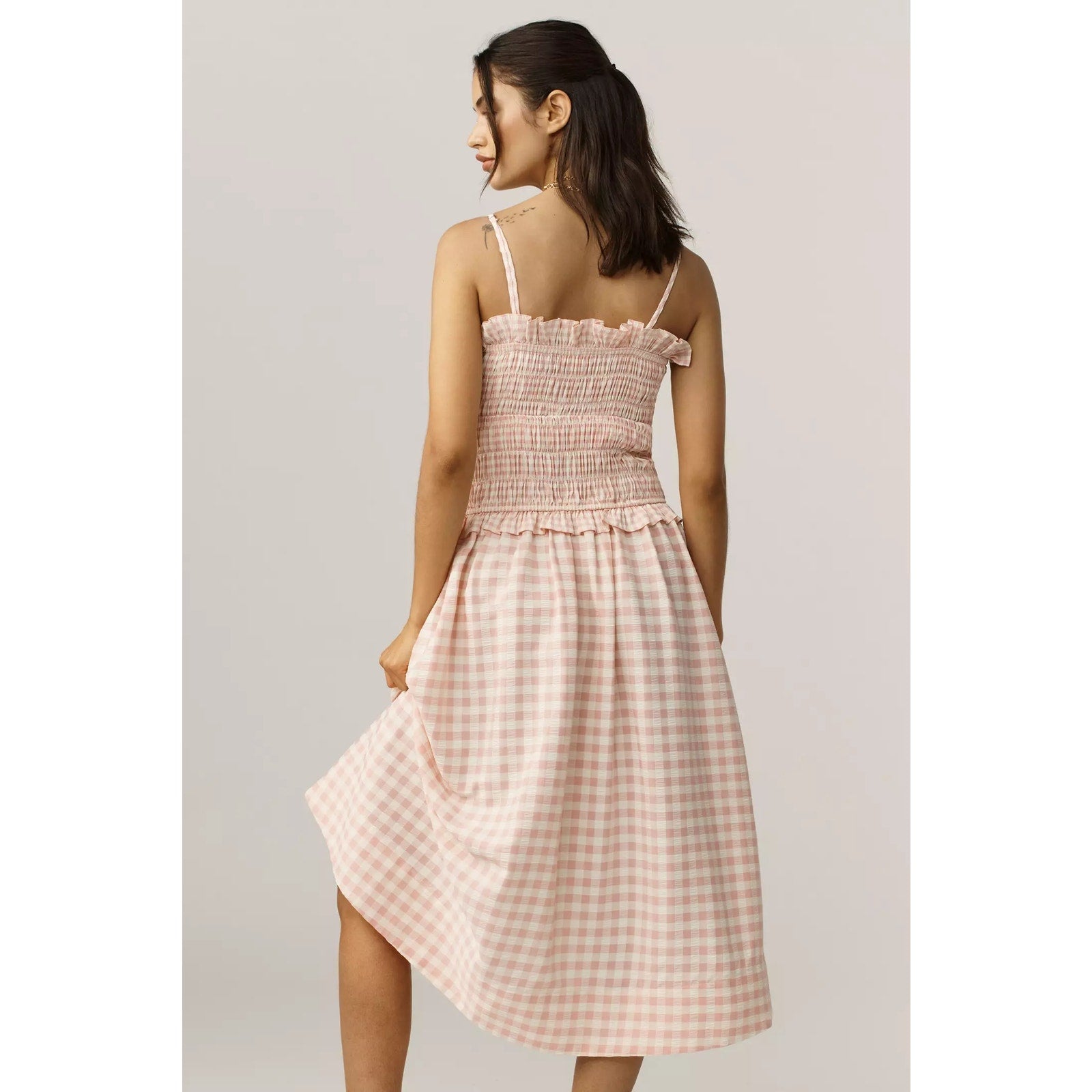 Anthropologie For Love & Lemons Petal Smocked Midi Dress Large Gingham Anthropologie
