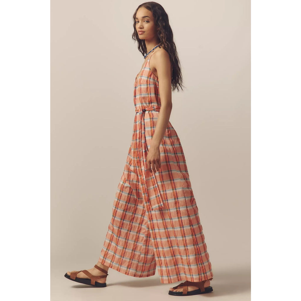 Anthropologie Corey Lynn Calter V-Neck Waistless Jumpsuit Medium Plaid Anthropologie