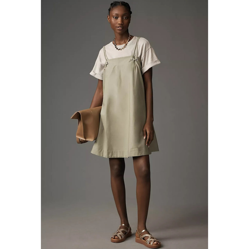 New By Anthropologie Rope-Strap Swing Tank Dress $148 SMALL Green Mini