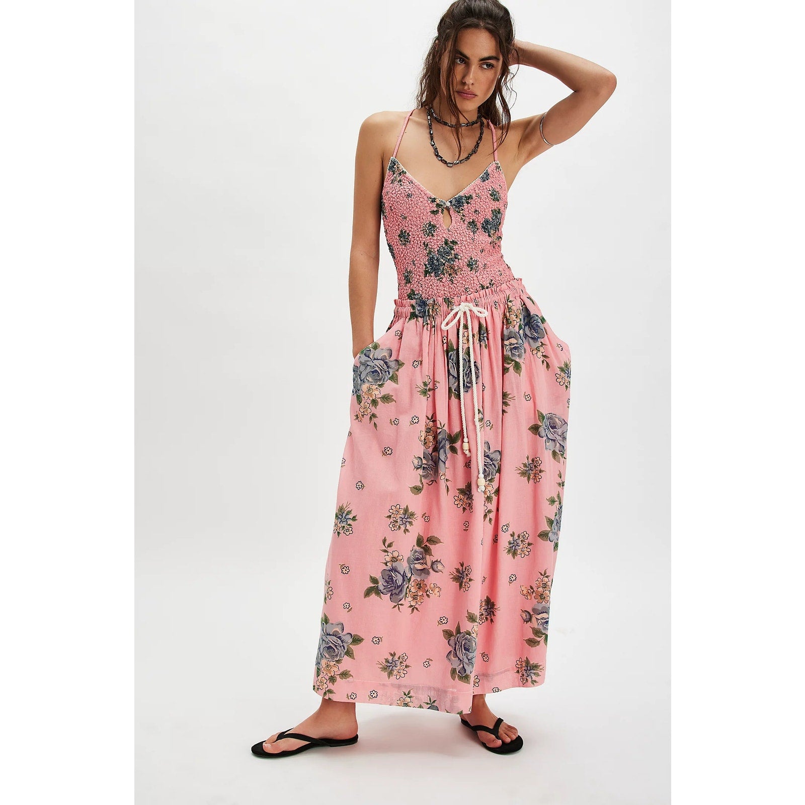 Free People Seaside Rose Bodysuit & Skirt Set Small Pink Floral Boho Free People