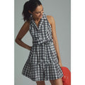 New Anthropologie Maeve Plaid Mini Shirt Dress $170 SIZE 4 Black & White BELTED