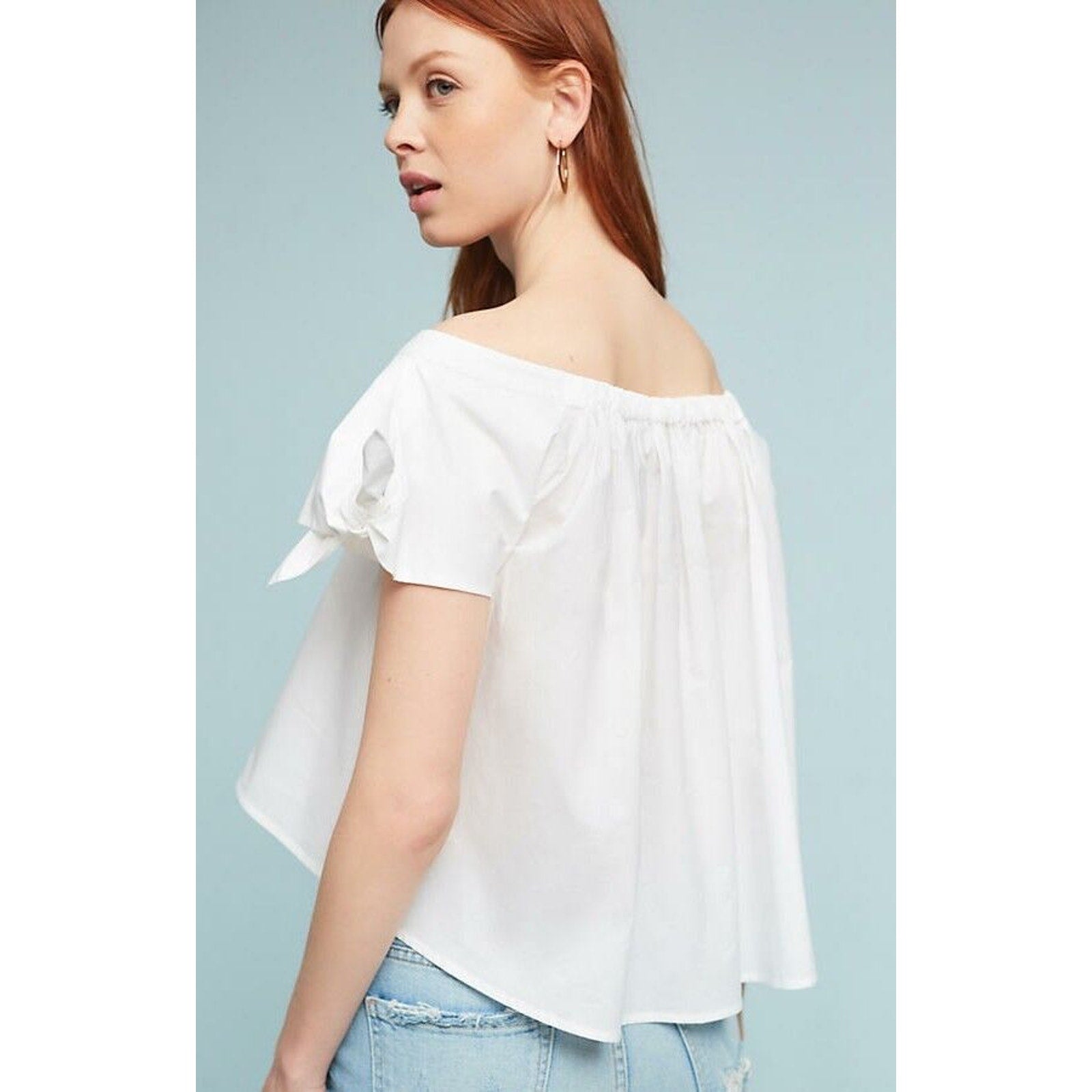 Nwt Anthropologie x Corey Lynn Calter Tie Sleeve Poplin Top $98 WHITE Sz Medium
