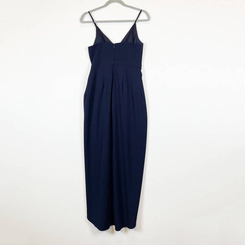 New Anthropologie BHLDN Lyra V-Neck Faux-Wrap Stretch Crepe Midi $198 Sz 10 Navy