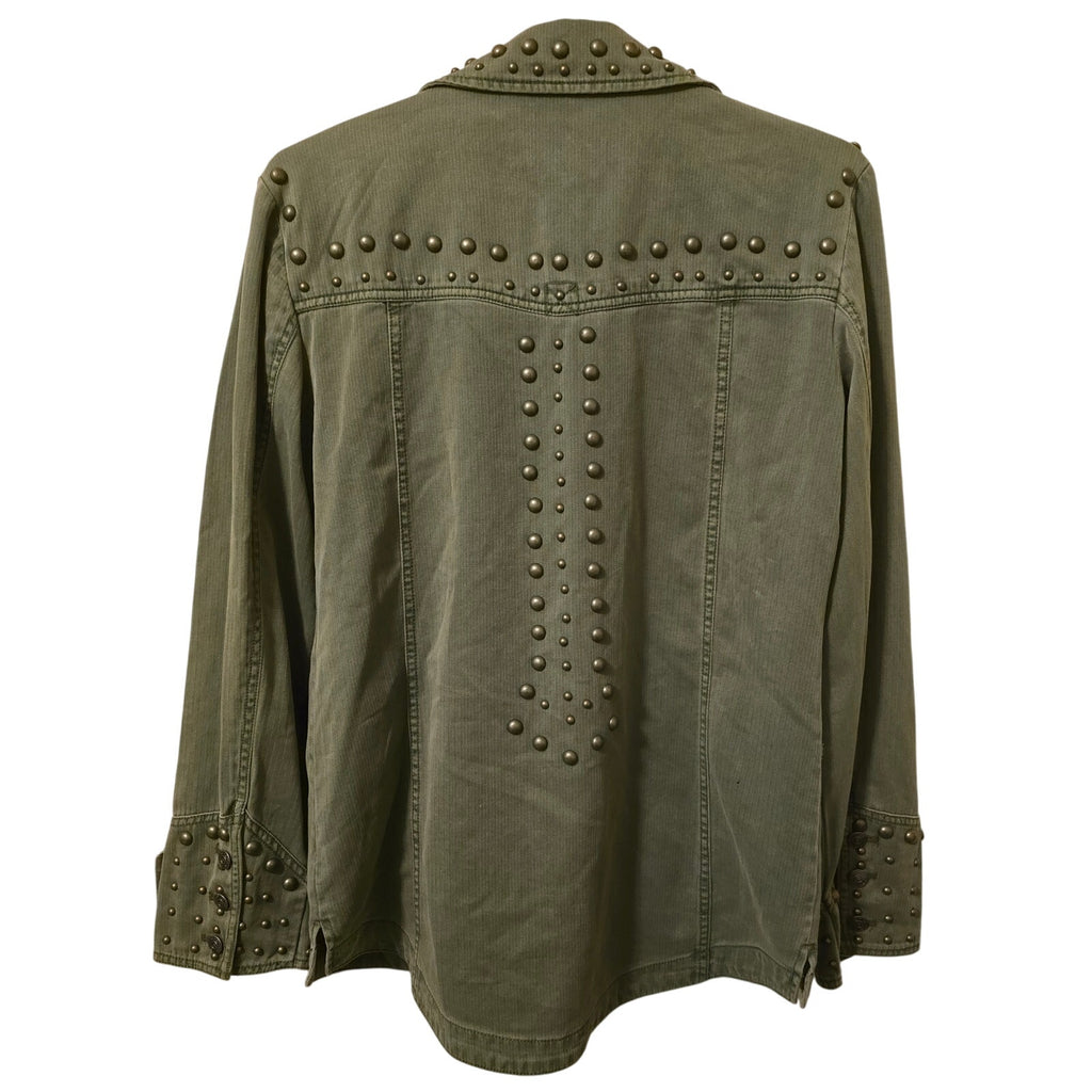 New Free People WTF Rock and Stud Shirt Jacket $348 Army Green XS 0/2