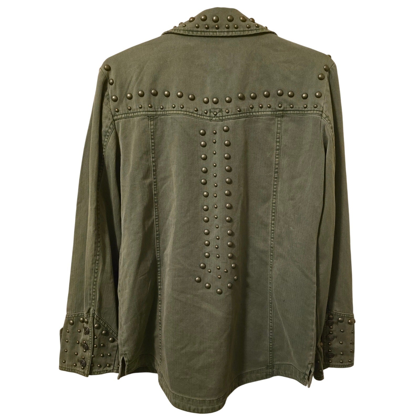New Free People WTF Rock and Stud Shirt Jacket $348 Army Green XS 0/2